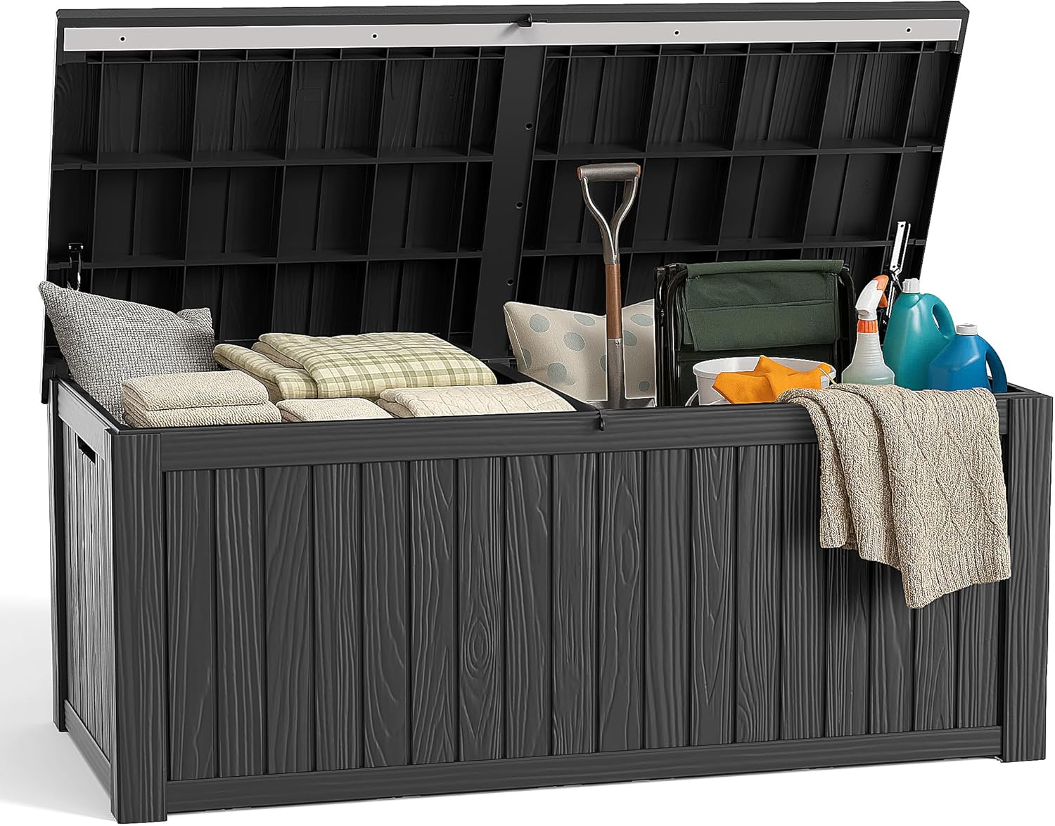 Deck Box Large Outdoor Storage for Patio Furniture,Outdoor Cushions,Garden Tools and Pool Supplies,Waterproof,Resin,Lockable,Black(180 Gallon)