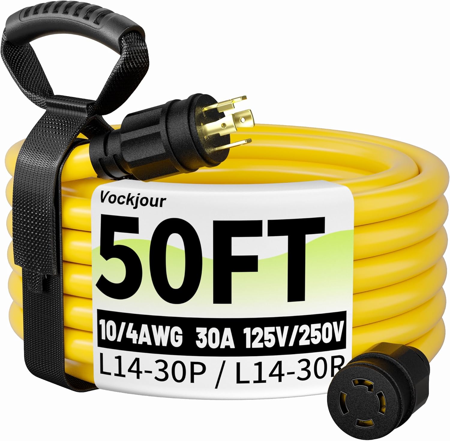 50FT 30 Amp Generator Cord, Outdoor Heavy Duty 4 Prong Extension Cord with Twist Lock, NEMA L14-30P/L14-30R, 30A 125/250V, 10 Gauge, STW, for Home Emergencies, RVs, ETL Listed, Yellow