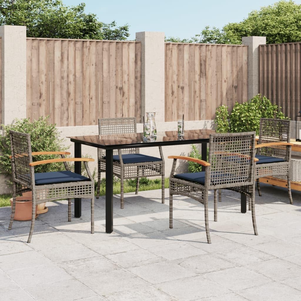 5 Piece Patio Dining Set with Cushions Gray Poly Rattan Garden Furniture