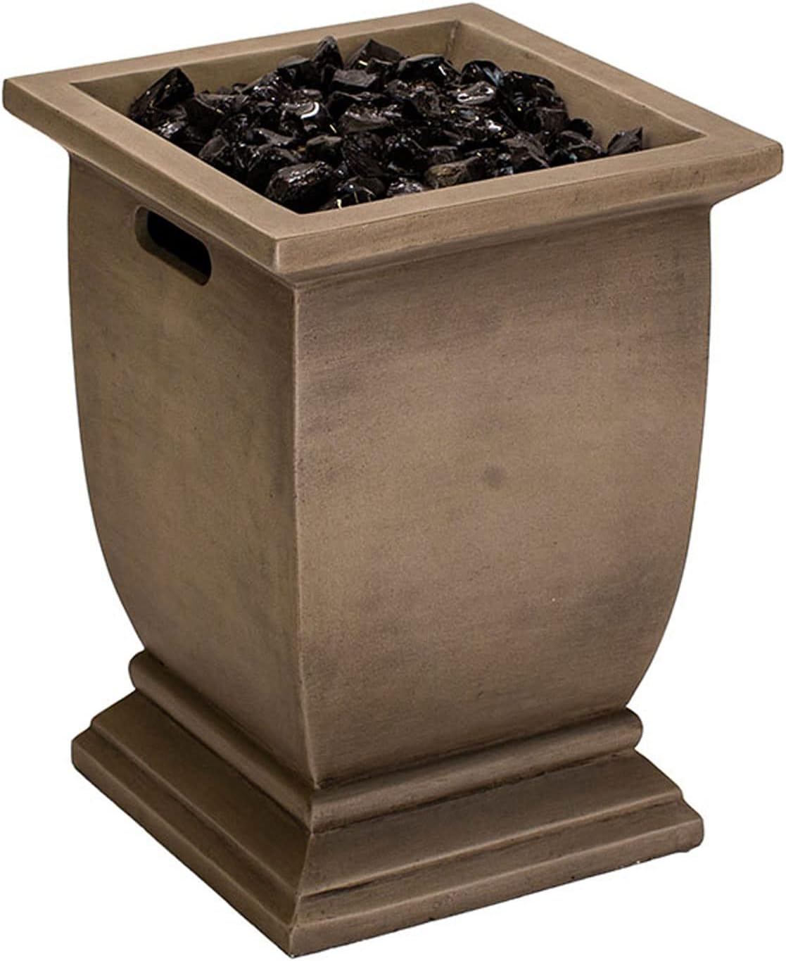 Endless Summer 15 Inch 10,000 BTU LP Gas Outdoor Concrete Style Fire Column Patio Heater with Integrated Ignition and Black Fire Glass, Brown