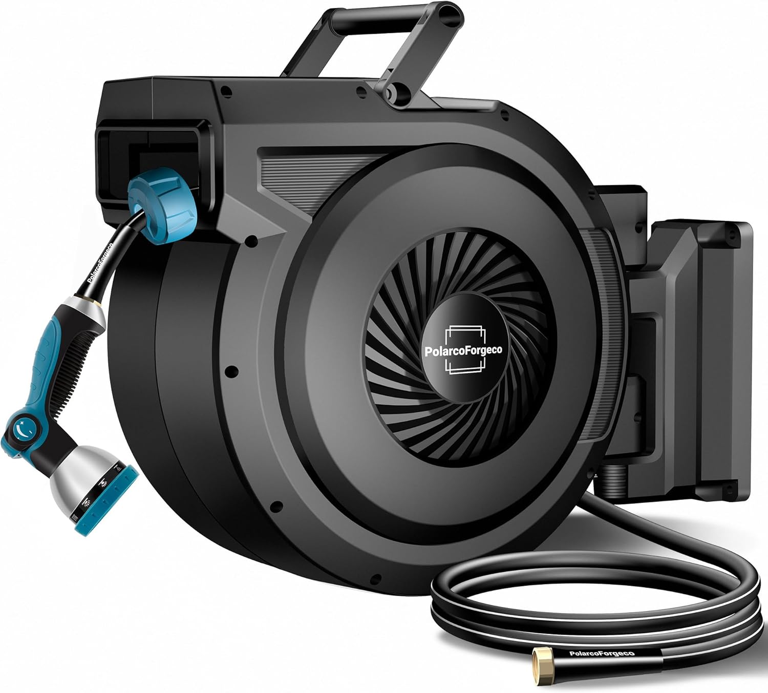 Retractable Garden Hose Reel - 5/8 inch x 90 ft Wall Mounted Hose Reel with 10 Pattern Nozzle & Any Length Lock, Heavy Duty Water Hose Supports Automatic Rewind & 180° Swivel, Black