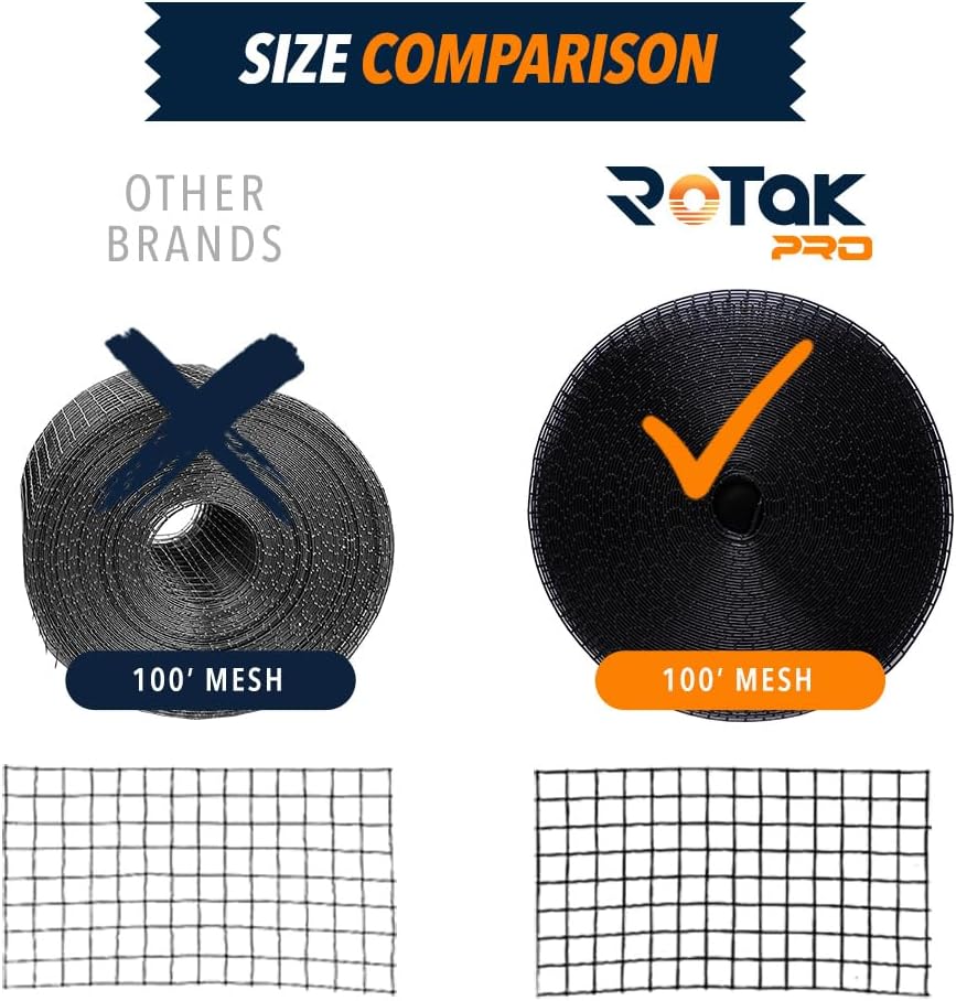 Rotak Critter Guard PRO - 4in x 100ft Solar Panel Bird Prevention Roll - Heavy Duty Galvanized Black PVC Coated ½ inch Wire Roll Mesh