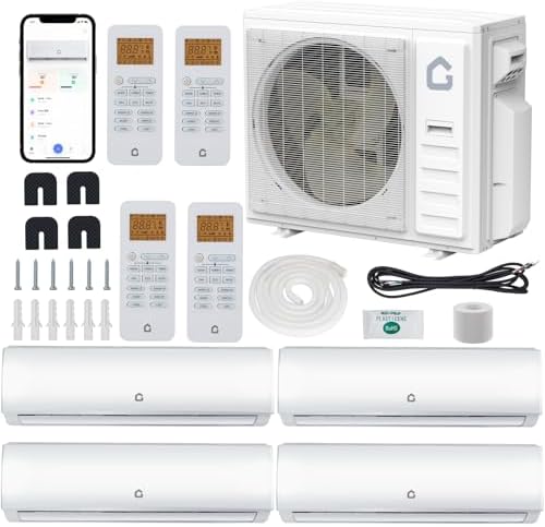 Garvee 35000 BTU Quad Zone Mini Split AC/Heating System, 19 SEER2 4 Zone 12000+12000+12000+12000 BTU Ductless Split Air Conditioner w/Pre-Charged Condenser, Not Include Copper Tube Line Set, 208-230V