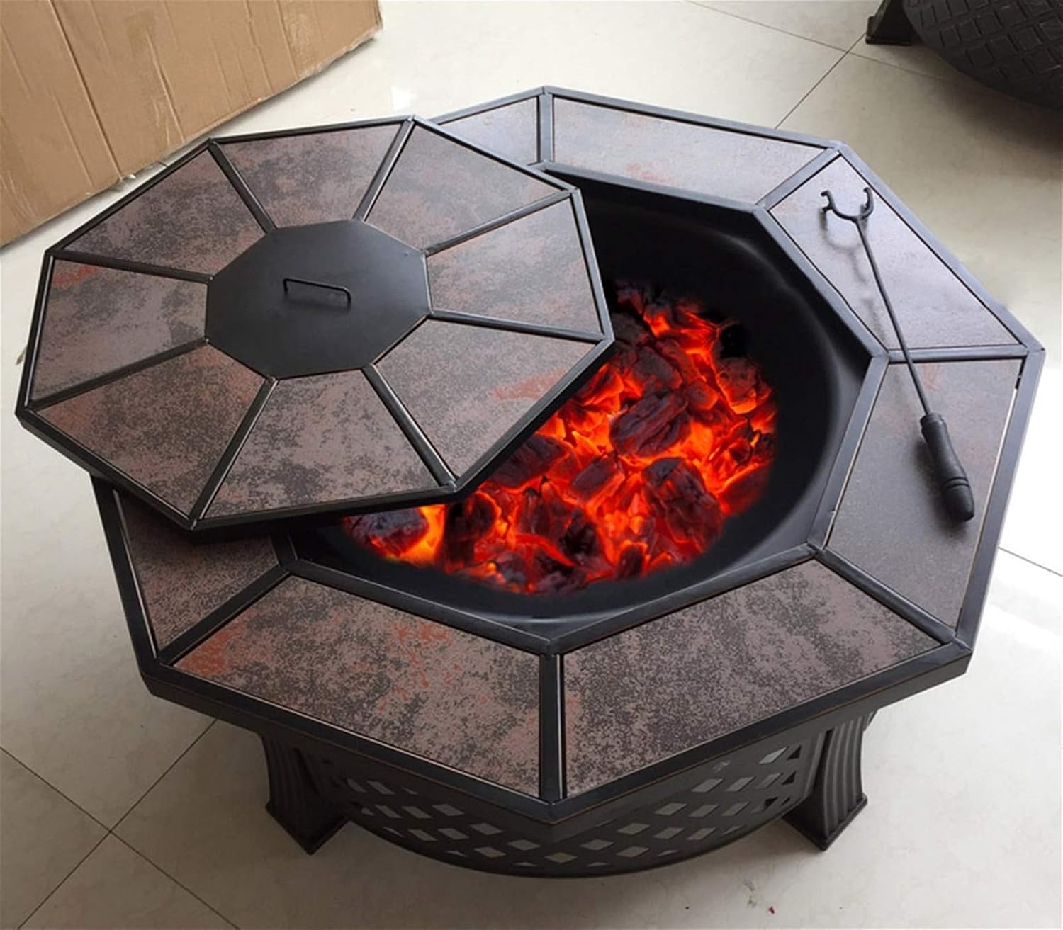Outdoor Fire Pit Garden Wood Burning Fire Pit Bowl Barbecue Table, Backyard Patio Patio Lawn Garden Fire Pit Cooking Grate