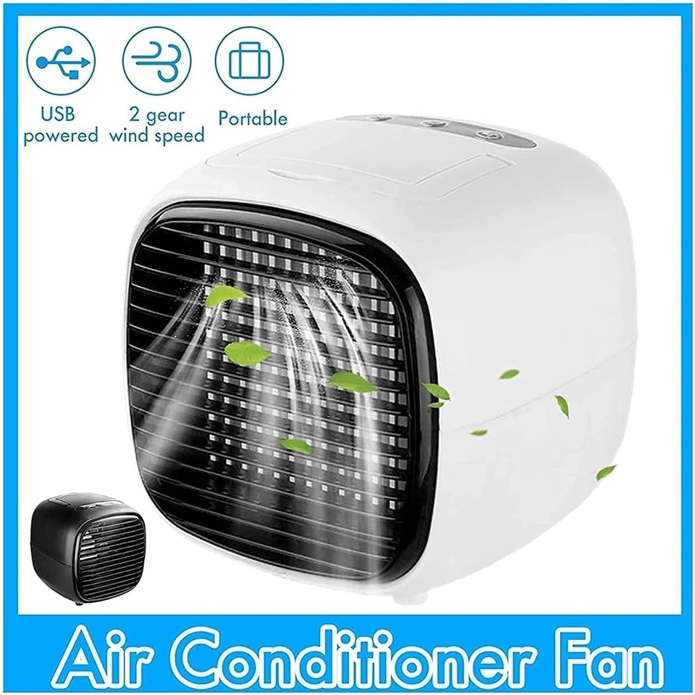 Portable Air Cooler Mini Handle Evaporative Personal Rechargeable Air Conditioner 2 Fan Speed Desktop Cooling Fan for Room Home Office (Color : White)