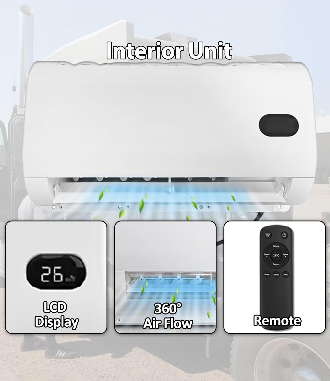 12V Air Conditioner w/Brushless Motor, Mini Split 12 Volt Air Conditioner, Parking AC 12 Volt DC AC, Cooling Low Noise for Big Rig Sleeper, Semi Trucks, Pickup, Trucks, RV, Vans