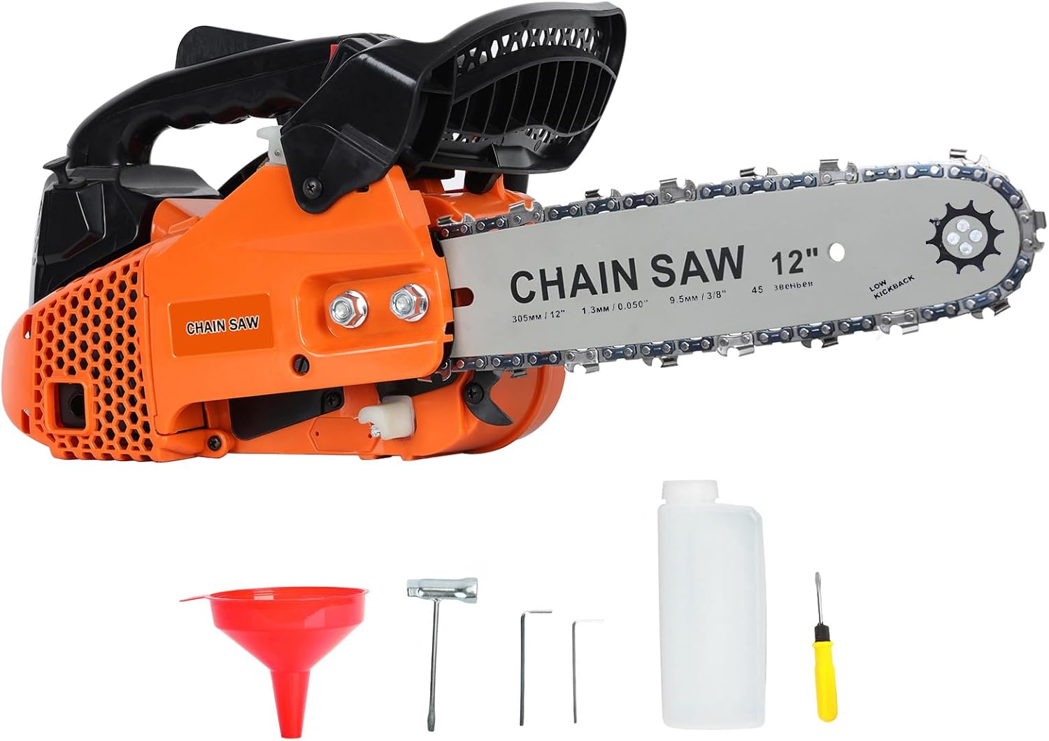 25.4cc 12 Inch Gasoline Chainsaw, Multifunctional High Power Gas-powered Fast Cutting Labor-saving Gas Sawing, Handheld Cutting Wood Chainsaw Logging Machine Garden Supplies (25.4cc 12inch orange)