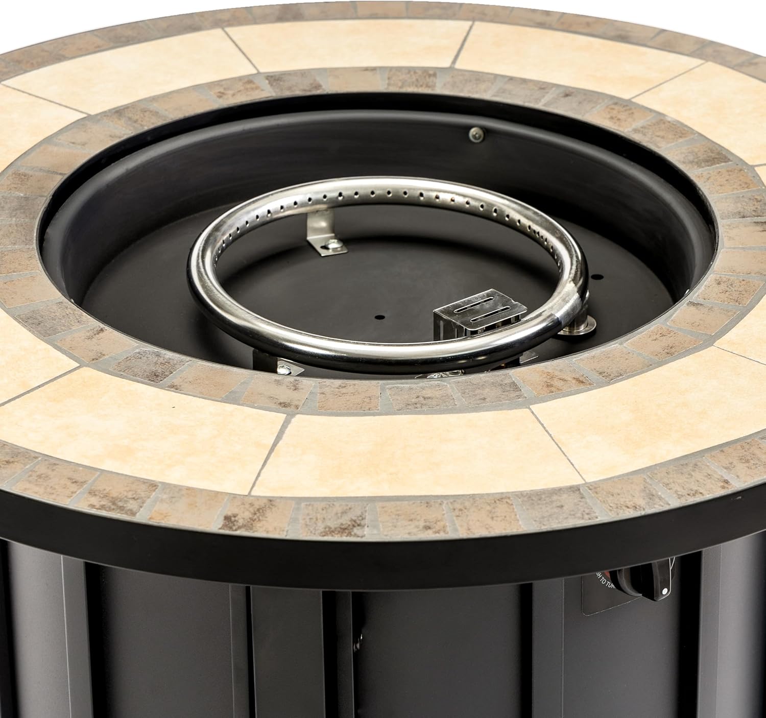 30 Inches Round Propane Fire Pit Table, 50,000 Btu Steel Outdoor Firepit with Mosaic Ceramic Tabletop for Patio, Deck, Backyard – Black Brown (Black + Brown) (1 Doors)