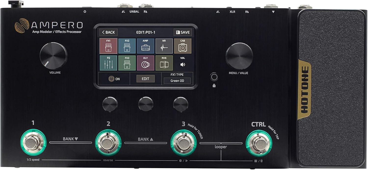 Hotone Ampero MP-100 Guitar Bass Amp Modeling IR Cabinets Simulation Multi Language Multi-Effects with Expression Pedal Stereo OTG USB Audio Interface