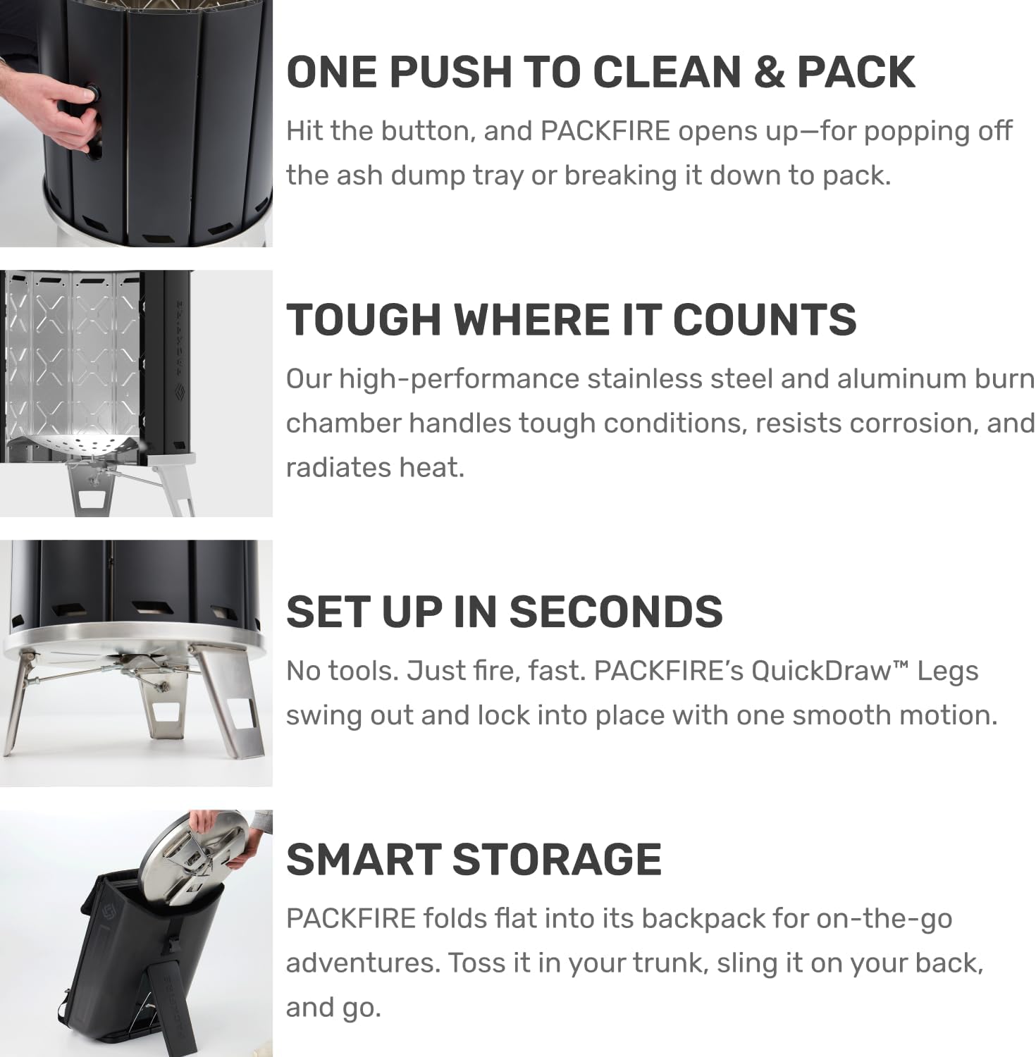 Portable Camping Fire Pit - Packable Fold-Flat Design, Smokeless Burn, Stainless Steel & Aluminum, Includes Backpack, Ideal for Outdoor & RV Adventures