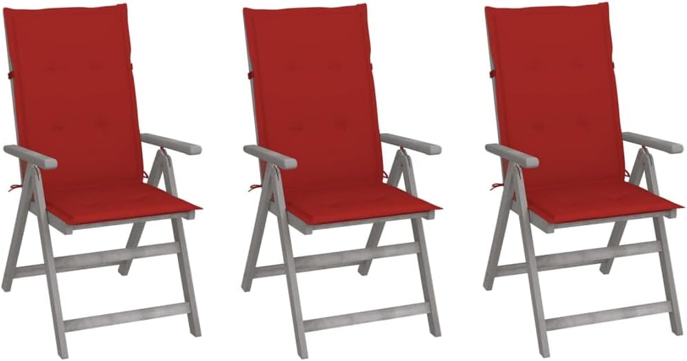 Patio Chair Patio Reclining Chairs 3 pcs with Cushions Solid Acacia Wood