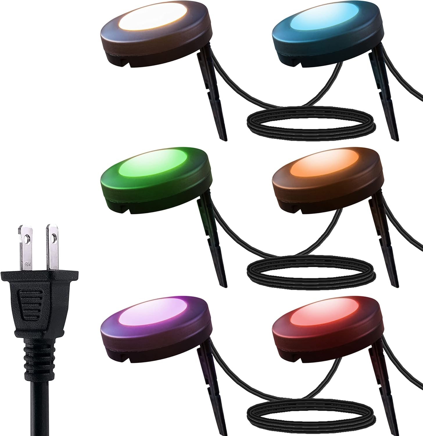 UltraPro LED Landscape Lights, Color Changing, Large, 6 Pucks, 48ft, Outdoor Lighting, Patio, Deck, Balcony, Garden, Walkway, All Seasons, Weather Resistant, Durable, Multi-Setting, 60769