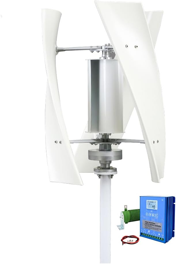 10000W Low Noise Vertical Wind Turbine Generator Kit,12V/24V/48V Low Noise Low Start Wind Speed 3 Blades with MPPT Controller Wind Turbine Generator(White)