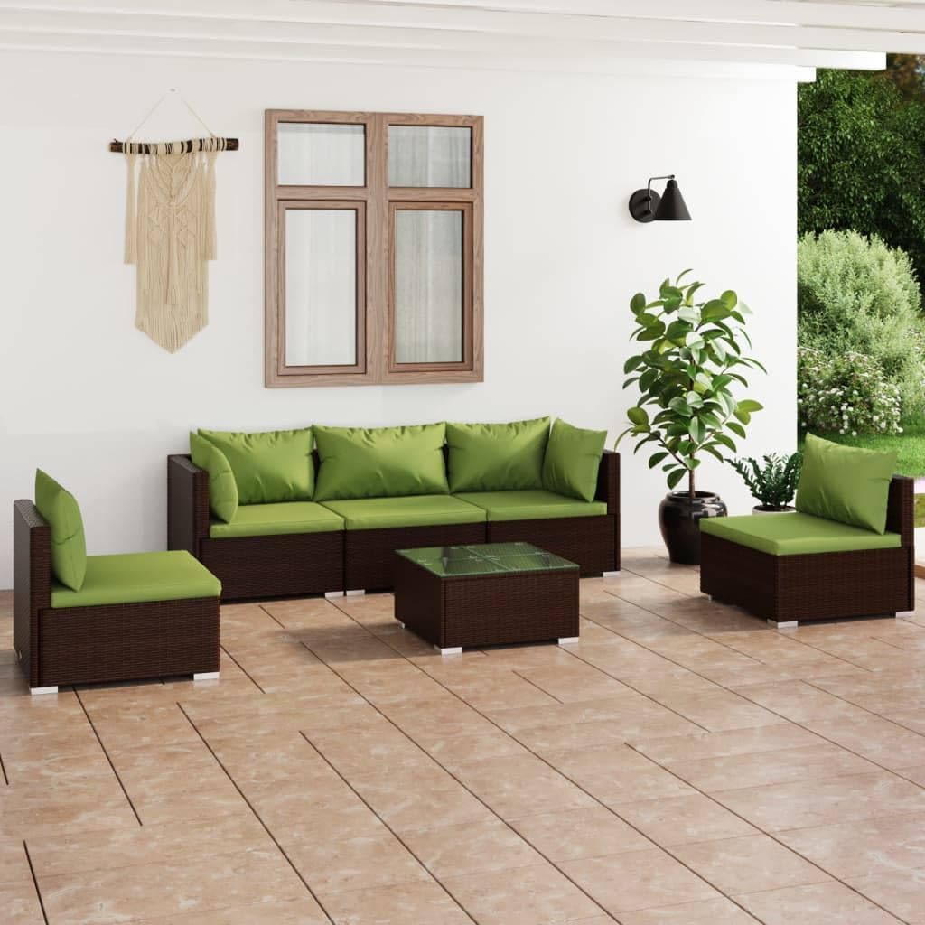 6 Piece Patio Lounge Set with Cushions Poly Rattan Brown,Sturdy Modular Patio Lounge Set Water Resistant PE Rattan for Relaxation and Comfort Patio Furniture Sets, Outdoor Furniture Sets