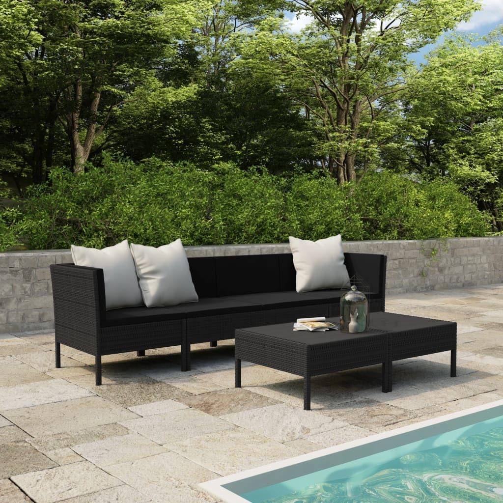 6 Piece Patio Lounge Set with Cushions Poly Rattan Black,Cozy Oasis Patio Lounge Set: Relax, Refresh, and Refresh Patio Furniture, Outdoor Furniture Sets