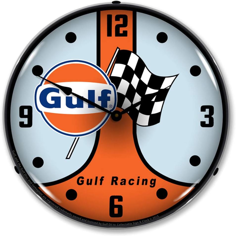 Gulf Racing GT40 LED Wall Clock, Retro/Vintage, Lighted, 14 inch