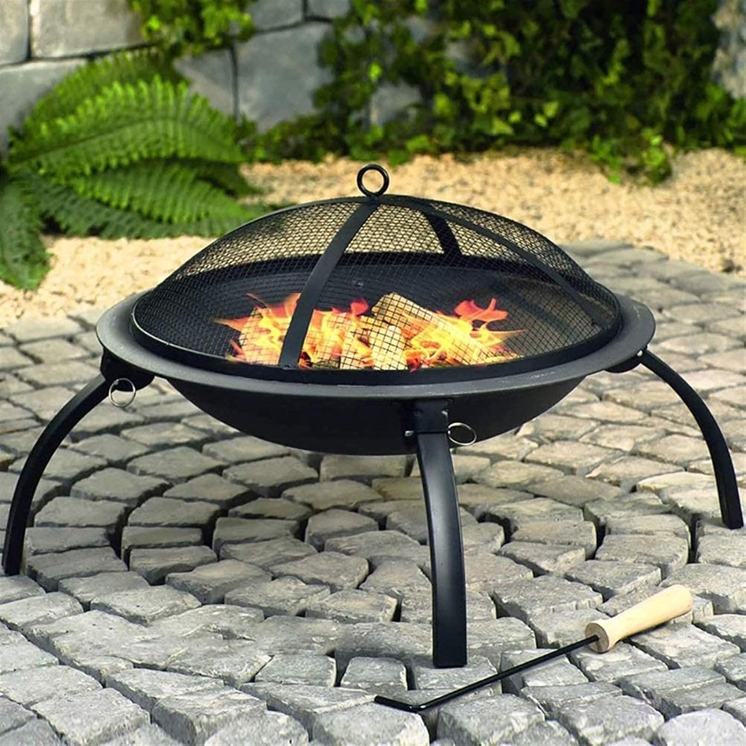 Fire Pits,Garden Outdoor Fire Pits Steel Folding Fire Bowl with Grill & Cover & Poker Camping Fire Pit BBQ Brazier Wood Charcoal Patio Heater