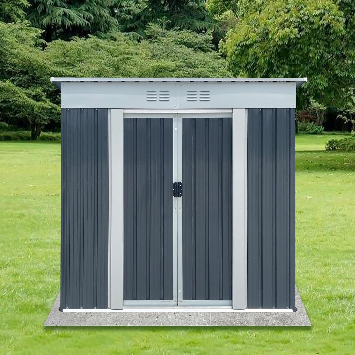 Outdoor Storage Shed with Galvanized Plate and Sloping Roof,Anti-Corrosion Metal Shed with Sliding Door,Tool Shed for Backyard,Garden,Patio,Lawn,Grey