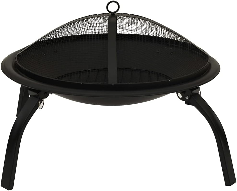 Steel 2-in-1 Fire Pit and BBQ with Cooking Grid, Metal Poker and Mesh Cover, Absorbing and Radiating Heat Outdoor Fire Pit Round Fireplace for Garden Patio 22