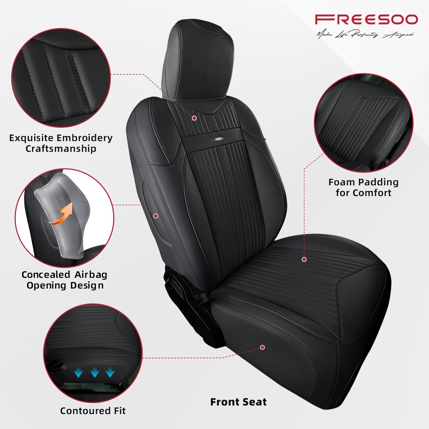 FREESOO Custom Seat Covers Full Set for Jeep Wrangler 4 Door 2018-2025 JL Accessories Sahara Altitude Rubicon 392 X High Altitude Unlimited, with Rear Cup Holder (Black)