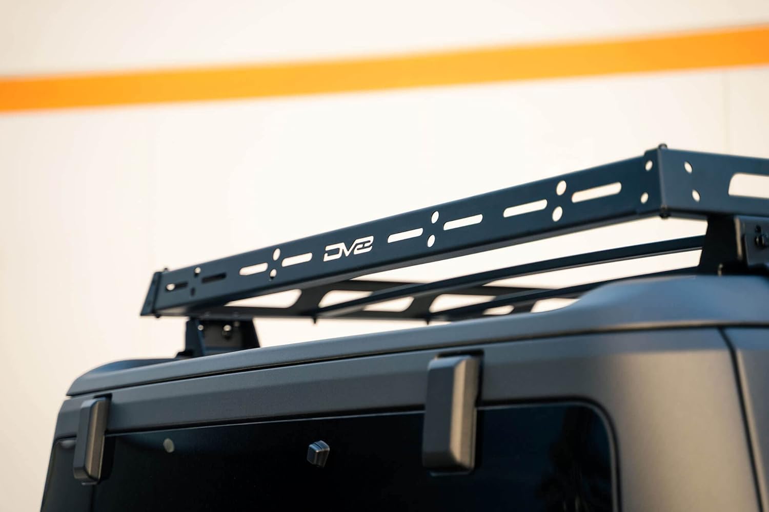 DV8 Offroad Hard Top Roof Rack for 2021-2025 Ford Bronco 4-Door | OEM Hardtop | Mounts 40” & 50” Light Bar | Bolt-On Installation | Multiple Tie Down Points | 200 lb Capacity | Multiple Accessories