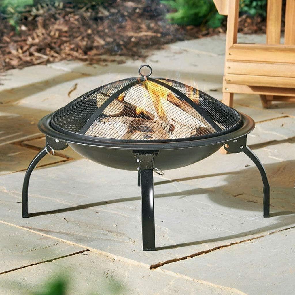Garden Fire Pit Grill Bowl Grill Barbecue Rack Outdoor Fire Pit,42 Inch Large Bonfire Wood Burning Patio & Backyard Firepit for with Round Spark Screen, Fireplace Poker and Metal Grate