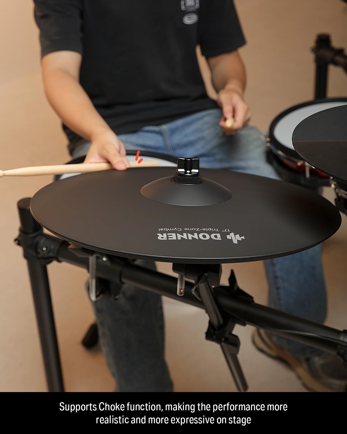 Donner Mute Cymbal for Electronic Drum Set, 17-inch Triple-Zone Crash/Ride Cymbal for Electric Drum Kit, 3 Zone E Cymbal for Digital Drum (CYB-17T)