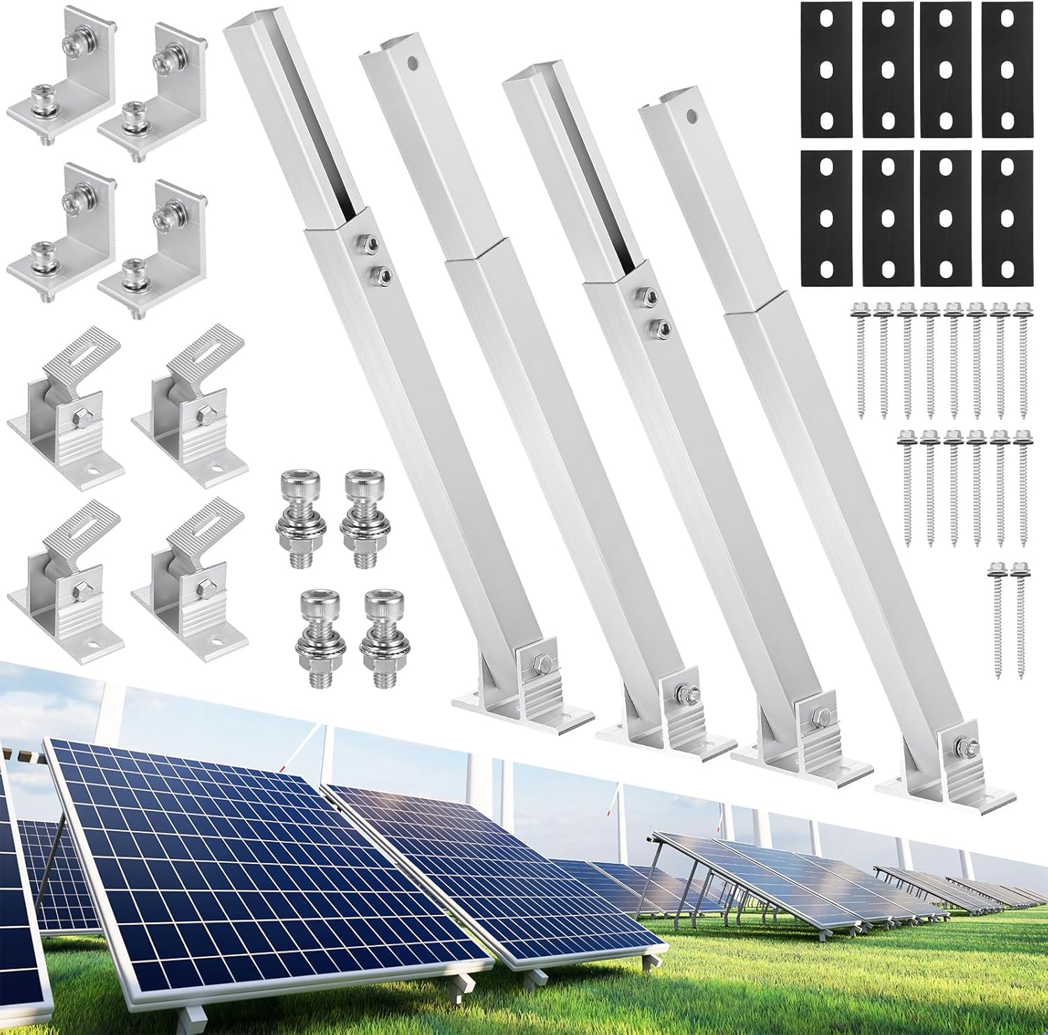 2 Sets Adjustable Solar Panel Tilts Mount Brackets Aluminum Alloy Mounting Brackets Kit Support 50W 70W 100W 150W 200W 300W 400W Solar Panel for Roof/RV/Boat/Wall/Off-Grid/Camping