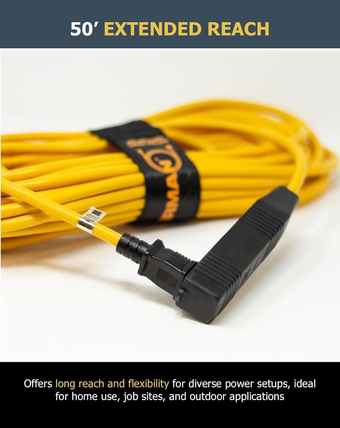 Firman 2020 50' Medium Duty Generator Utility Power Cord, 5-15P to (3) 5-15R, 14 Gauge, 15A, 1875W, Outdoor Rated Extension Cord with Storage Strap for Jobsite, RV, Home, Backup Power