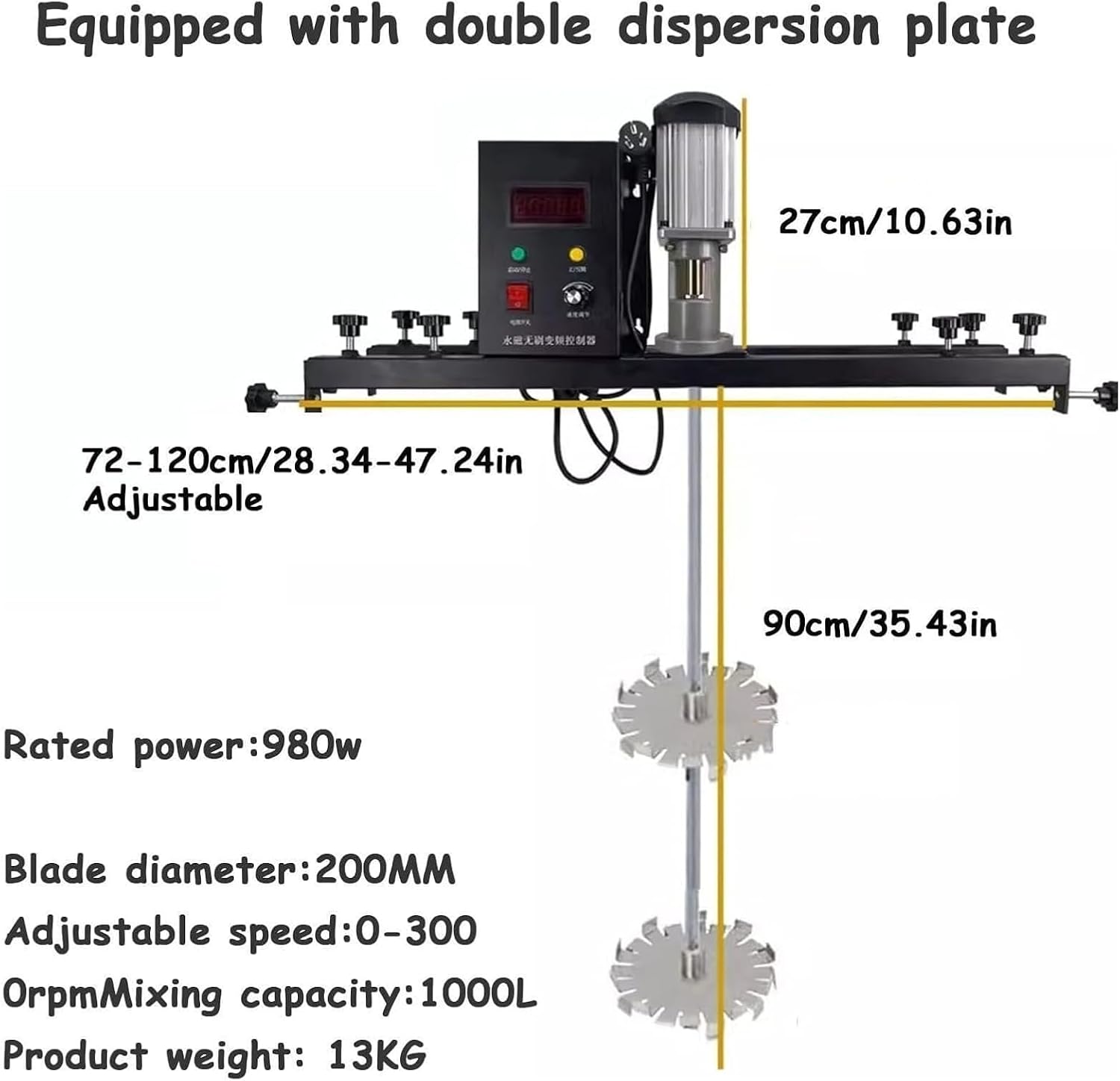 IBC Air Agitator, Electric Tank Mixer Machine, 0-1000rpm, Mixer with Support Hanger, Paint Stirring Machine, Bracket Air Agitator Paint Mix Tool(B