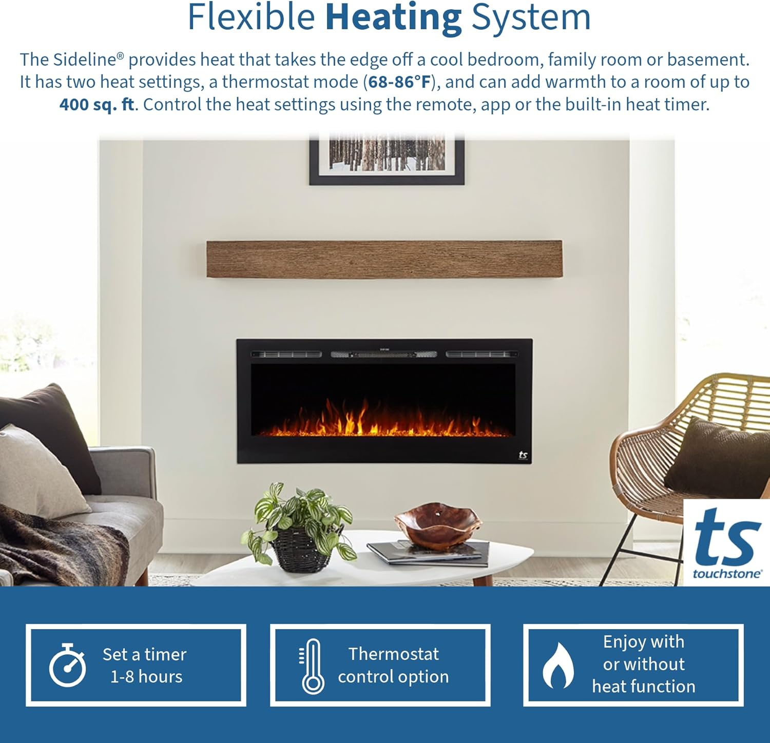 Touchstone Smart Electric Fireplace-The Sideline 50