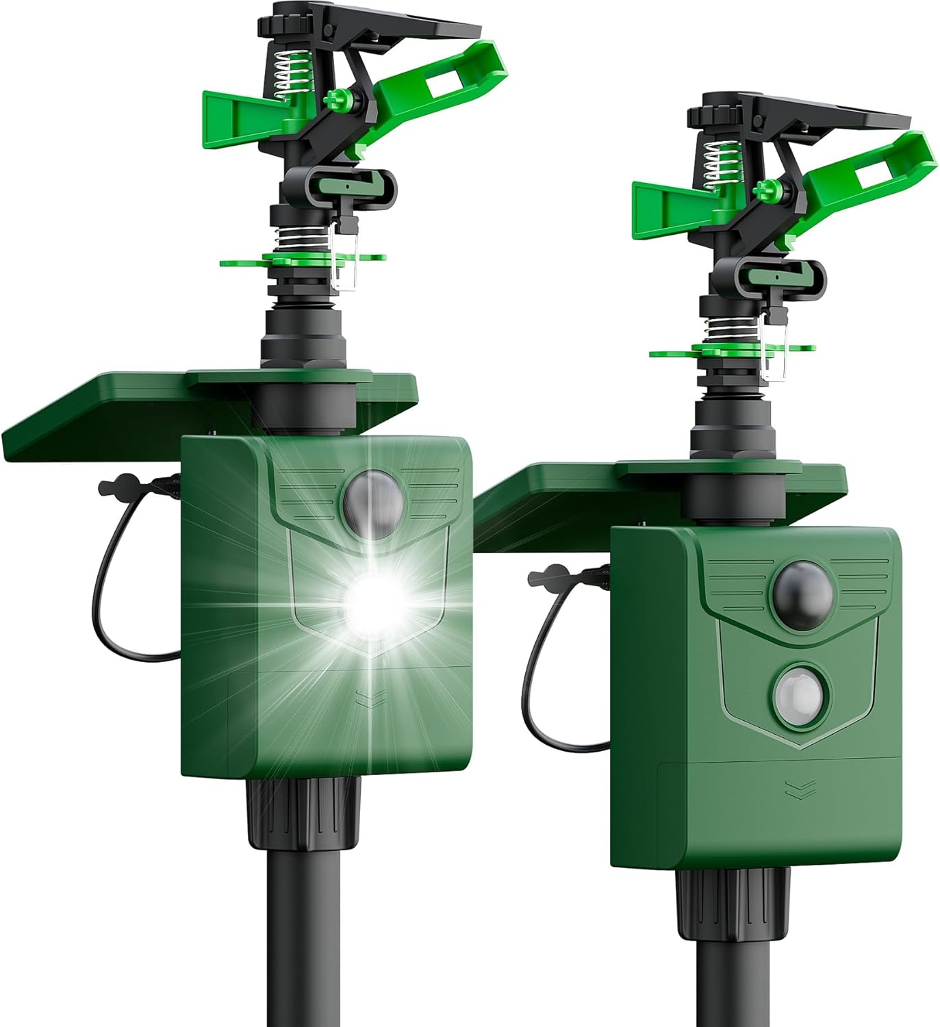 2 Packs Motion Activated Animal Repeller with Water Sprinkler, Solar Powered Deer Repellent Devices, IP65 Waterproof Cat Repellent Outdoor with Flashing Light, Deter Foxes Skunks Raccoons from Garden