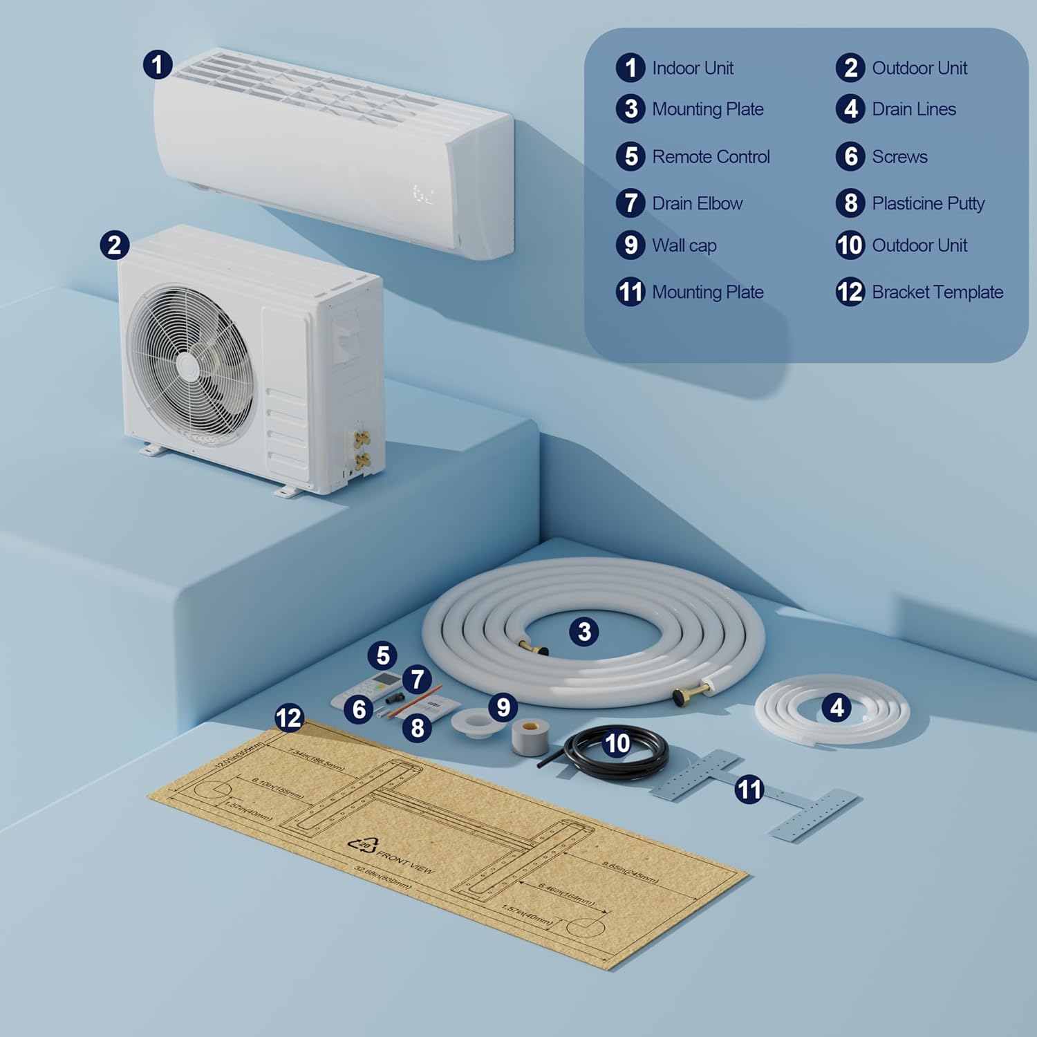 9000 BTU Mini Split AC/Heating System,19 SEER2 110/120V Energy Efficient Ductless Inverter System,Cools Up to 450 Sq.Ft with Pre-Charged Condenser,Heat Pump & Installation Kits
