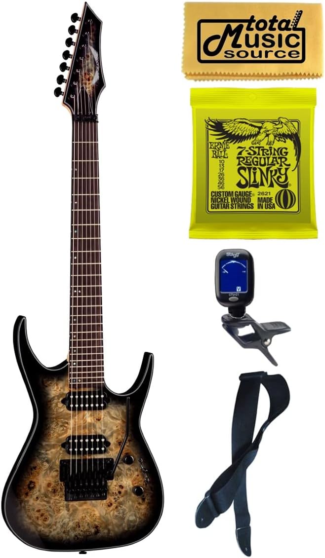 Dean 7 String Exile Select Floyd Fluence Natural Black Burst, EXILE SEL 7 F FL NBST