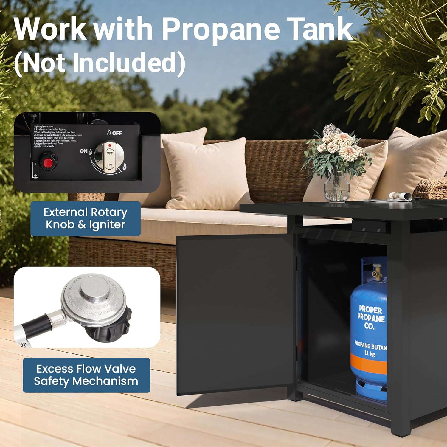 Wisteria Lane 43 Inch Propane Fire Pit Table, 50,000 BTU Gas Fire Pit for Outside, Outdoor Fire Pit with CSA Certification for Patio Deck Backyard Balcony Garden