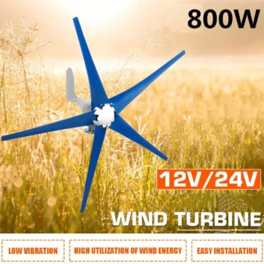 800W Wind Turbine Generator - 5 Blade Wind Power Generator with Charge Controller for 12V/24V Systems, Ideal for Marine, RV, Home & Hybrid Solar Wind Applications