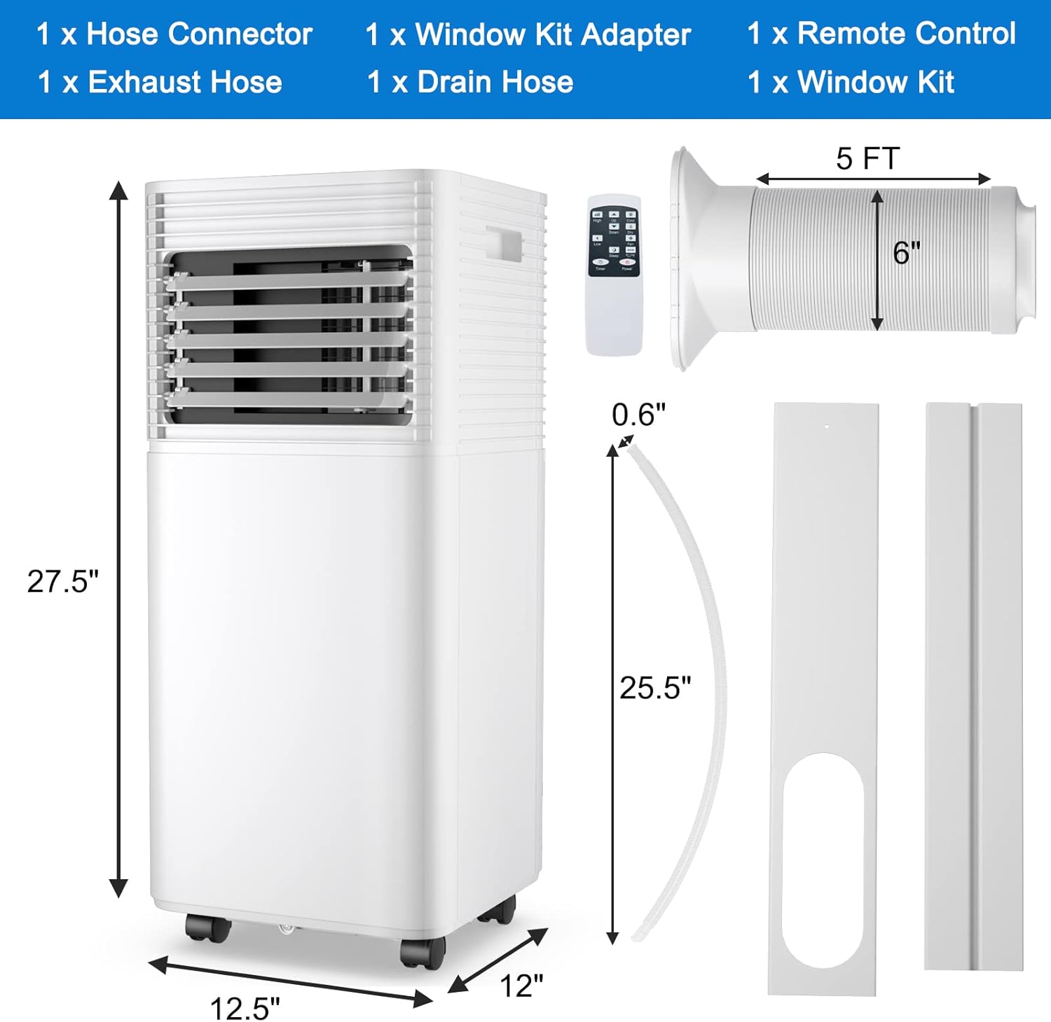 Portable Air Conditioner, 10,000 BTU AC Unit with Dehumidifier, Fan & Sleep Mode, Air Cooler w/2 Wind Speeds & 24H Timer, Touch Panel & Remote Control, Includes Exhaust Hose/Window Kit