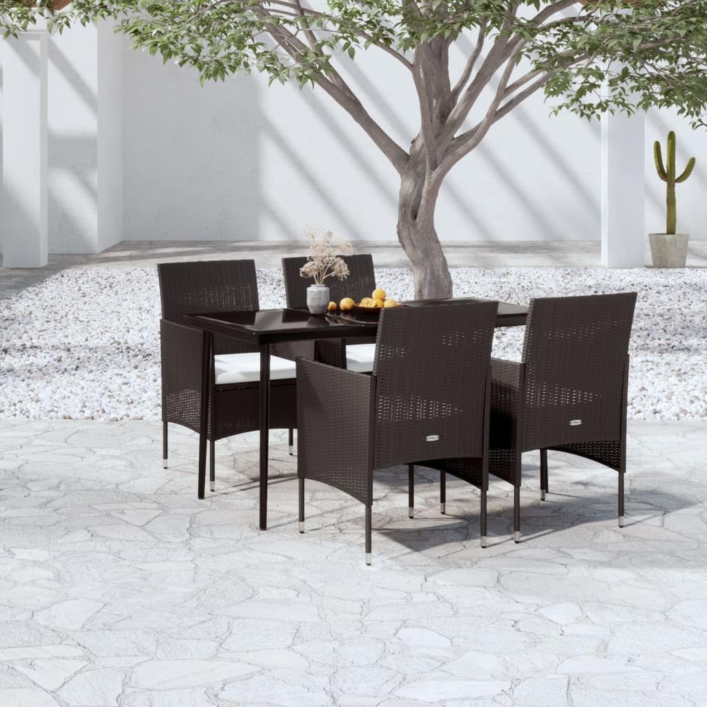 5 Piece Patio Dining Set with Cushions Black Garden Furniture