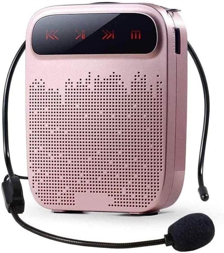 Portable Rechargeable Voice Amplifier with Wired Microphone Headset & Waistband, Personal Microphone and Speaker for Teachers, Tour Guides, Coaches, Training (Color : Pink)