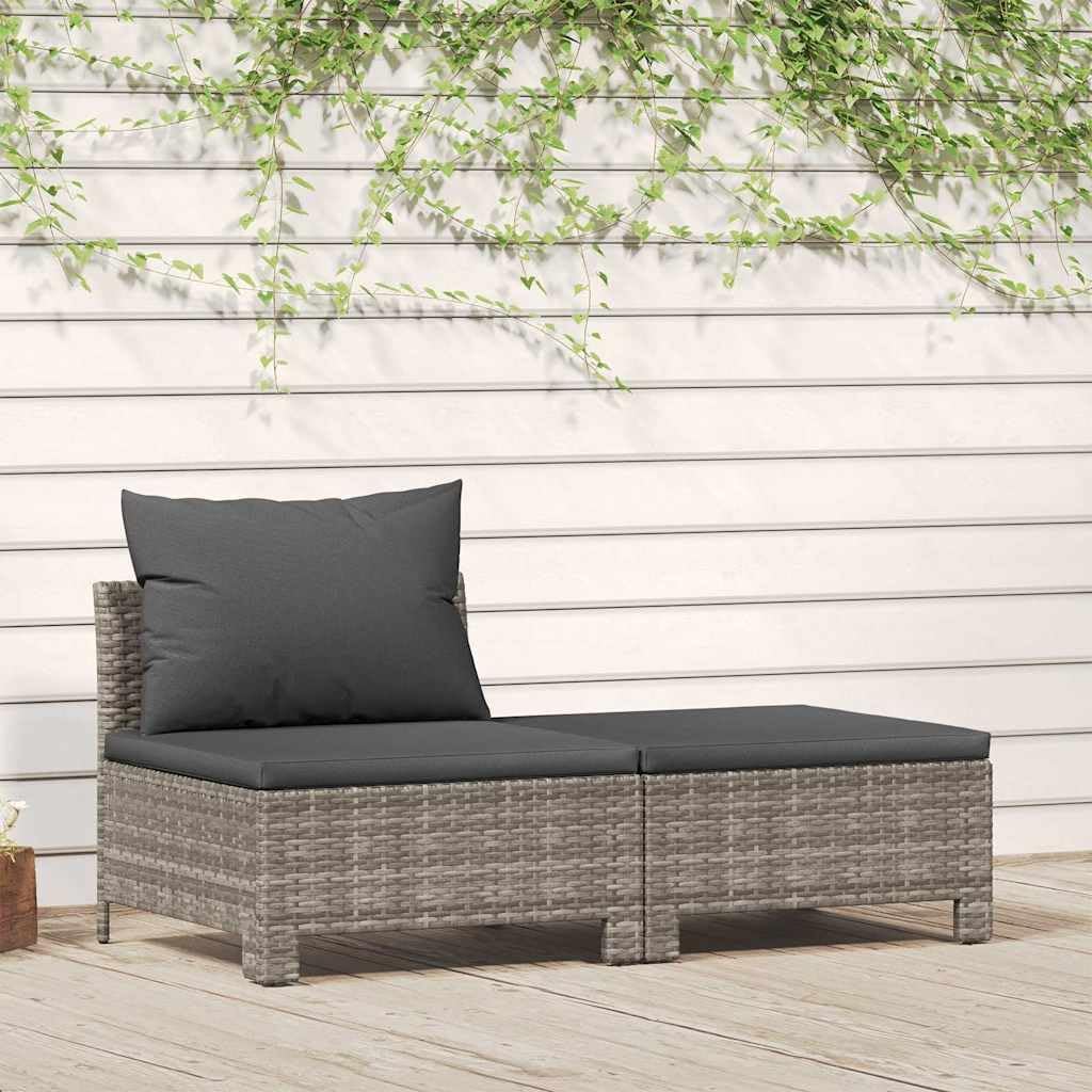 Patio Set 2 Piece Patio Lounge Set with Cushions Gray Poly Rattan