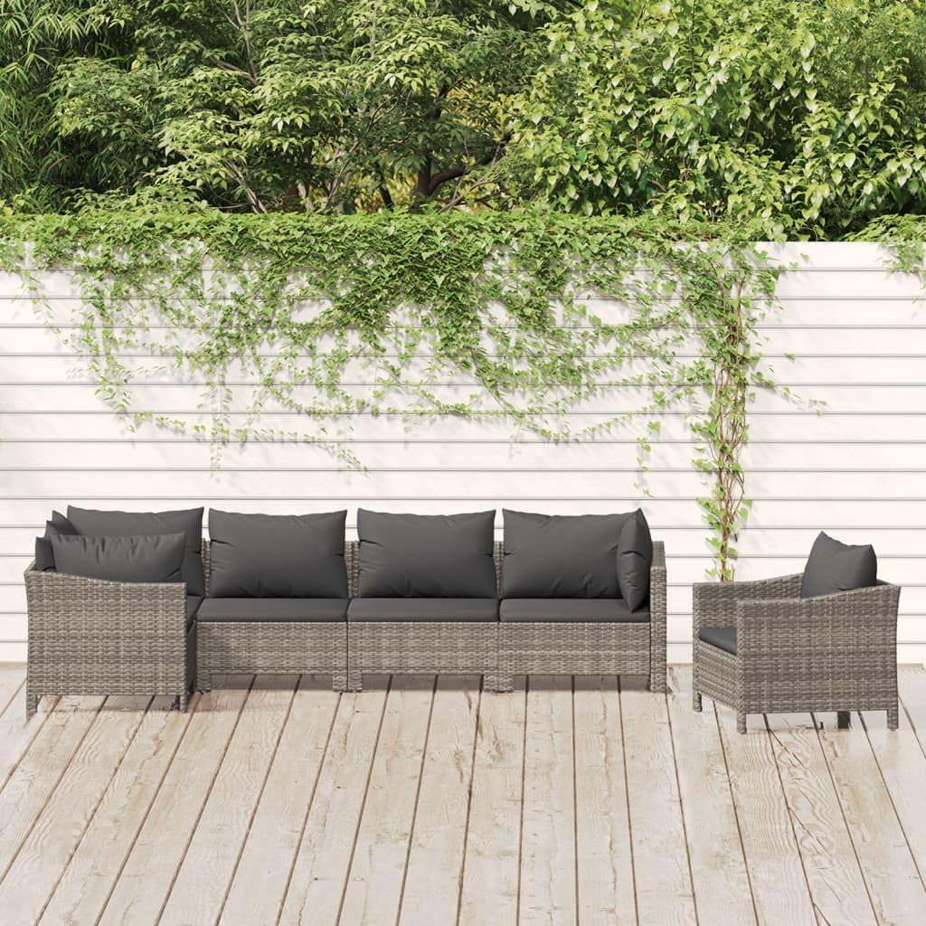 6 Piece Patio Lounge Set with Cushions Gray Poly Rattan,Stylish and Durable Patio Lounge Set for Relaxation and Entertainment Patio Furniture, Outdoor Furniture Sets