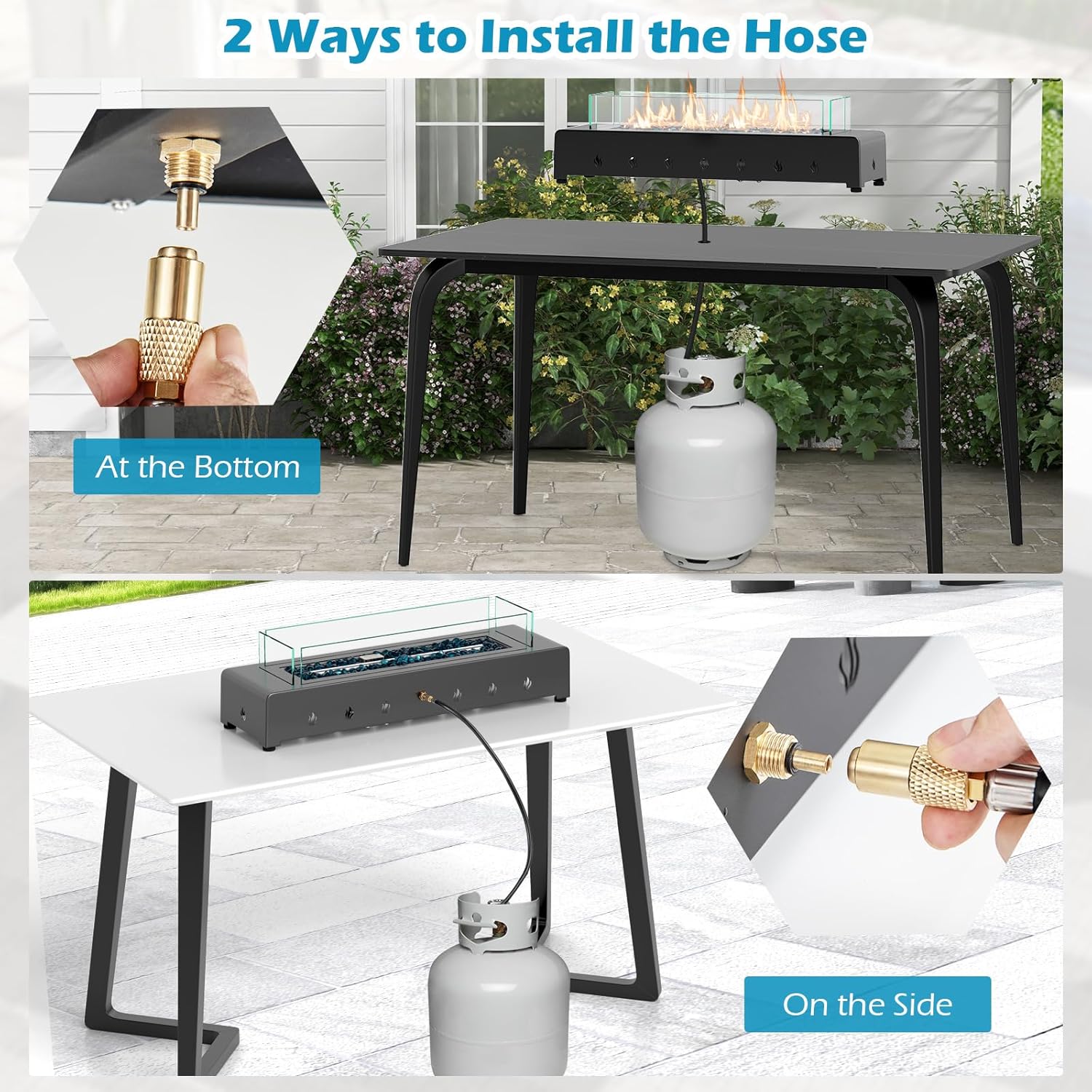 Happygrill 30 Inch Tabletop Propane Fire Pit, 40,000 BTU Table Top Firepit Fire Bowl with Wind Guard, Glass Rocks, Stainless Steel Burner & Cover, Outdoor Portable Fireplace for Patio, Camping