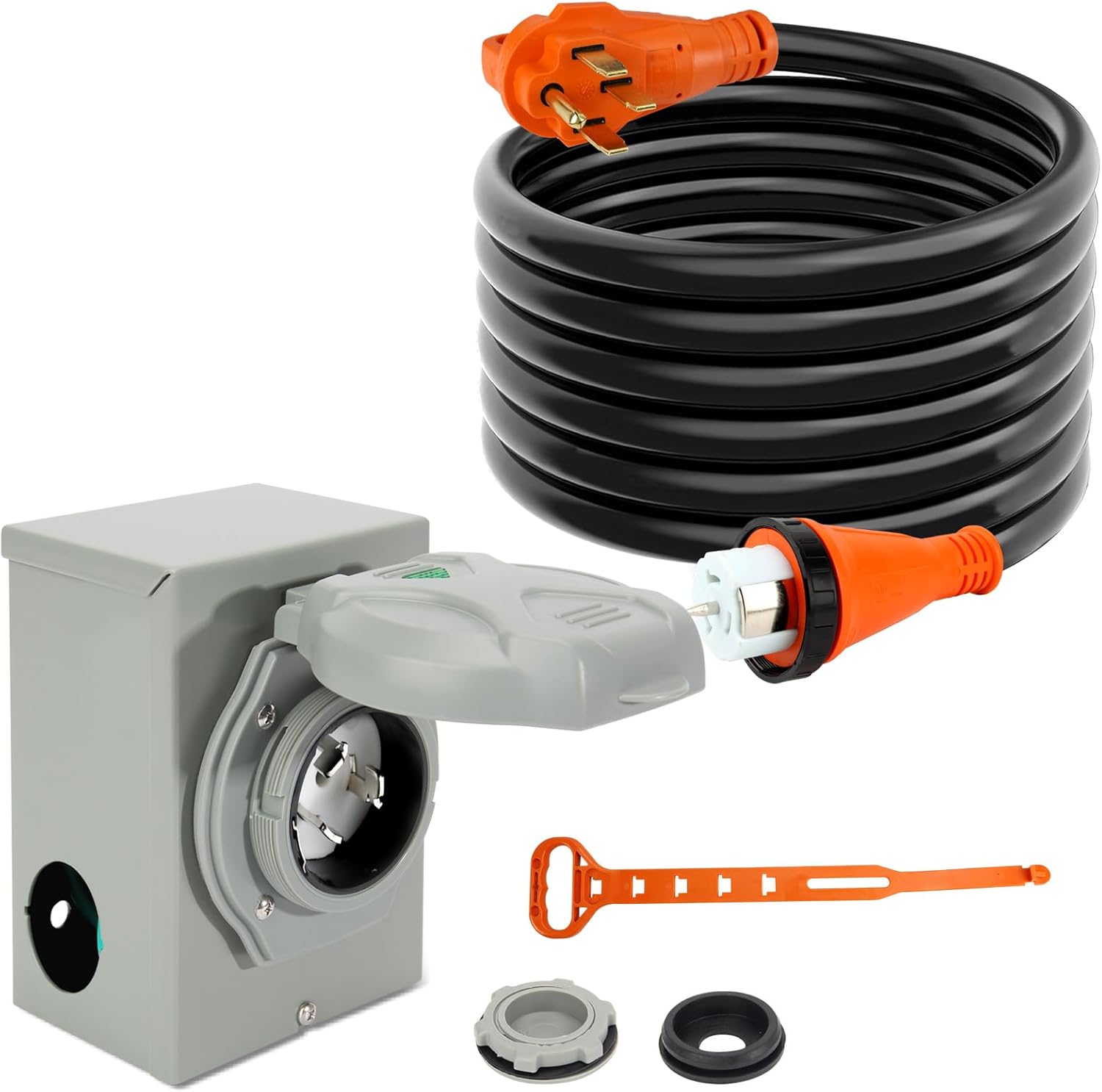 2 Years Warranty, OPL5 50 Amp Generator Cord 25FT and Power Inlet Box (Pre-Drilled),125/250 Volts, STW 6/3+8/1 AWG, NEMA 14-50P to SS2-50R Generator Cord Waterproof Combo Kit, ETL&CSA Listed (25FT)