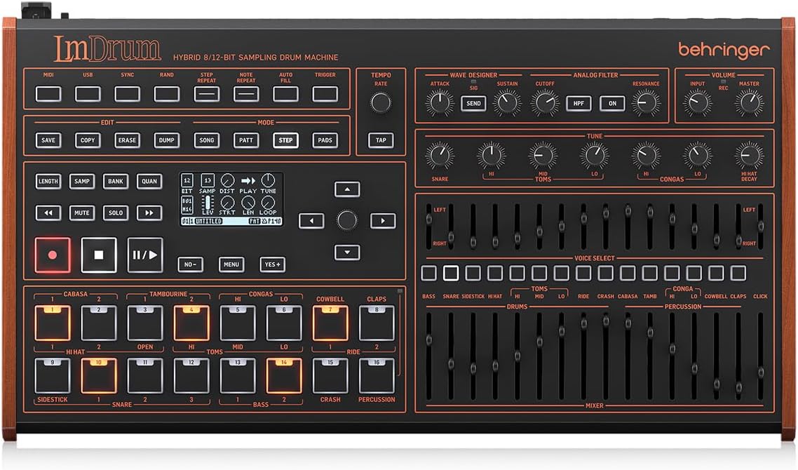 Behringer LM Drum Classic Hybrid Sampling Drum Machine, Bundle with TAPH100 Headphones and 10' Gold Series Auxiliary Cable