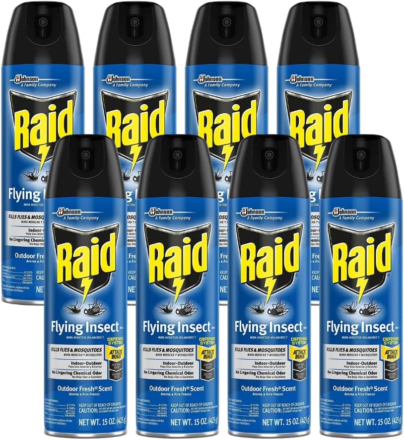 Raid Flying Insect Killer - Effective Bug Control Spray for Indoor & Outdoor Use - Fast-Acting Pest Repellent, 15 Oz (Pack of 8)