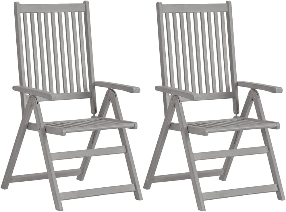 Patio Chair Patio Reclining Chairs 2 pcs Gray Solid Acacia Wood