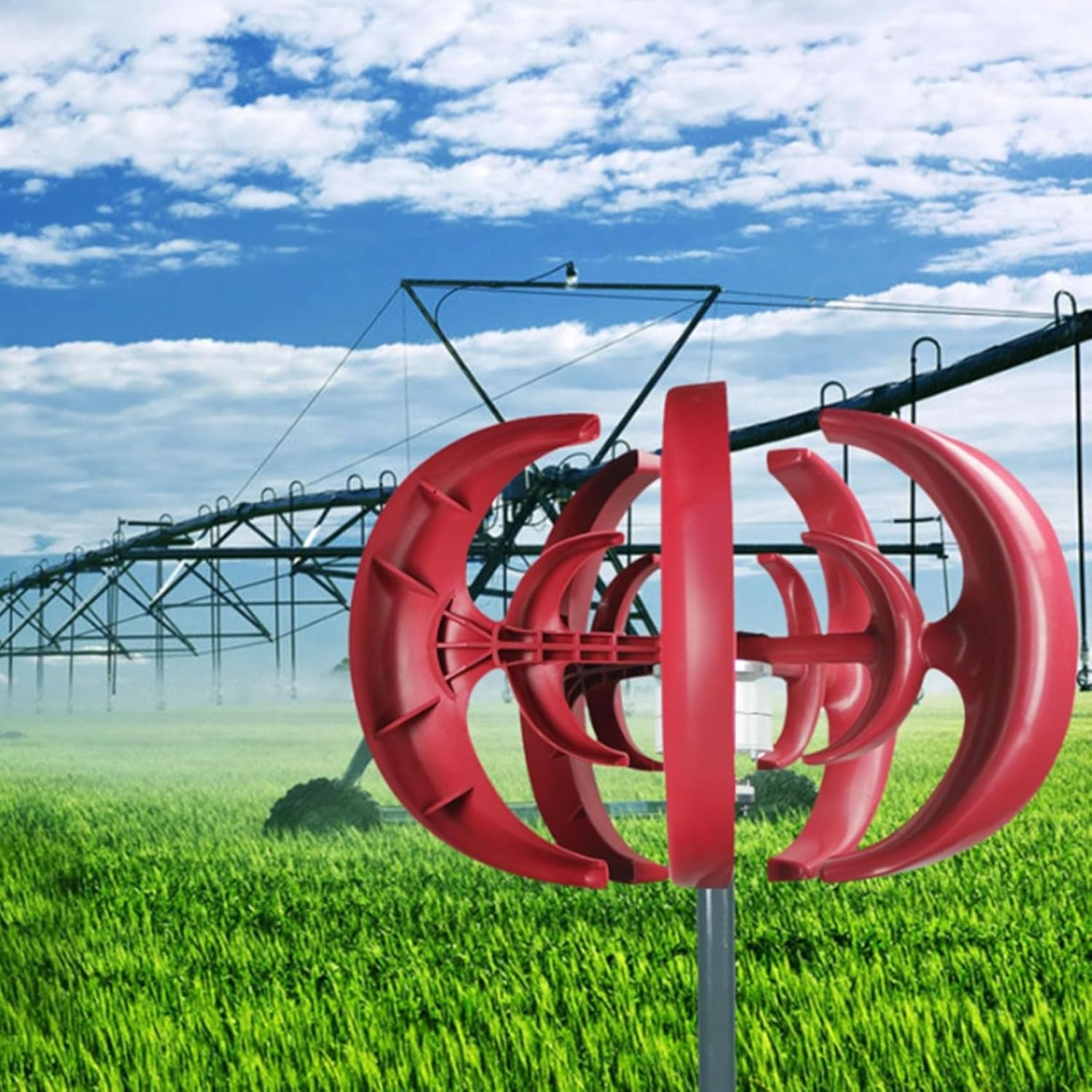 12V/24V 8000W Vertical Axis Wind Turbine Generator, 5 Blades Wind Generator Kit, High Efficiency and Low Noise, for Home Street Lighting (Red)