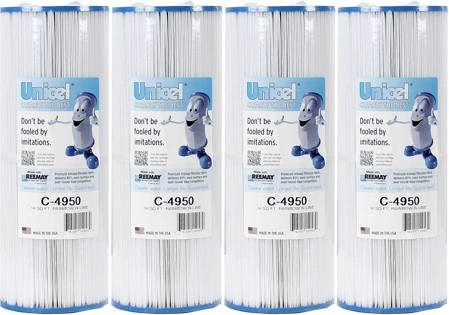 Unicel C-4950 50 Square Foot Media Replacement Pool Hot Tub Spa Filter Cartridge with 212 Pleats (4 Pack)