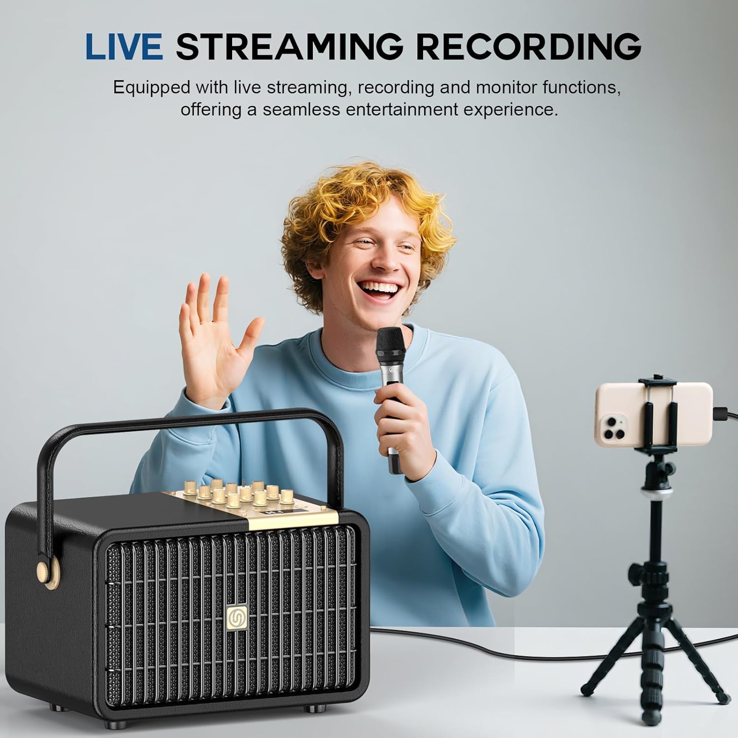 Wireless Voice Amplifier Professional Karaoke Machine with 2 UHF Microphones for Adults, 320W Peak Bluetooth Speaker PA System Treble & Bass for Home Party Wedding Outdoor Christmas Events L400