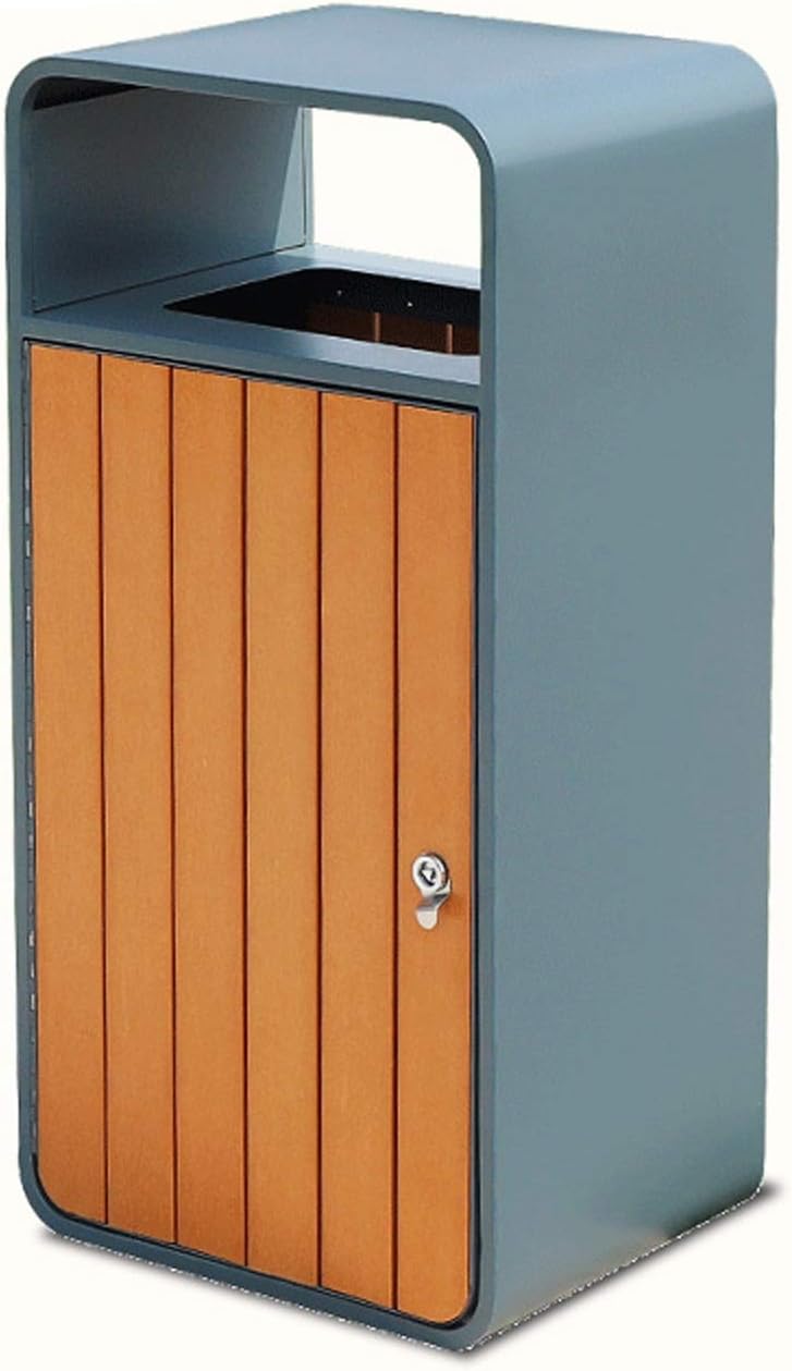 Outdoor Trash Can Square Plastic Wood Trash Can Outdoor/Indoor Recessed Panel Waste Bin 63L/16.6 Gallons Commercial Garbage Can, Decorative Fluted Panels in Backyard, Deck, or Patio